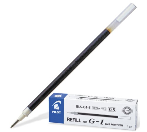Стержень гелевый PILOT, 128 мм, ЧЕРНЫЙ, узел 0,5 мм, линия письма 0,3 мм, BLS-G1-5