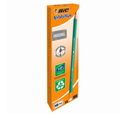 Карандаш чернографитный BIC, 1 шт., "Evolution", HB, с ластиком, корпус зеленый, 8803323 Карандаш чернографитный BIC, 1 шт., "Evolution", HB, с ластиком, корпус зеленый, 8803323
