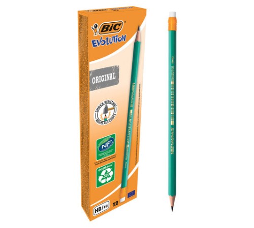 Карандаш чернографитный BIC, 1 шт., "Evolution", HB, с ластиком, корпус зеленый, 8803323 Карандаш чернографитный BIC, 1 шт., "Evolution", HB, с ластиком, корпус зеленый, 8803323