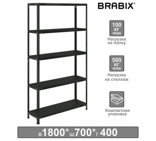 Стеллаж металлический BRABIX "ГРАФИТ MS KD-180/40/70-5", лофт, 1800х700х400 мм, 5 полок, 291268, S240BR124593 Стеллаж металлический BRABIX "ГРАФИТ MS KD-180/40/70-5", лофт, 1800х700х400 мм, 5 полок, 291268, S240BR124593