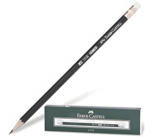 Карандаш чернографитный FABER-CASTELL, 1 шт., "1112", НВ, с ластиком, корпус черный, 111200 Карандаш чернографитный FABER-CASTELL, 1 шт., "1112", НВ, с ластиком, корпус черный, 111200