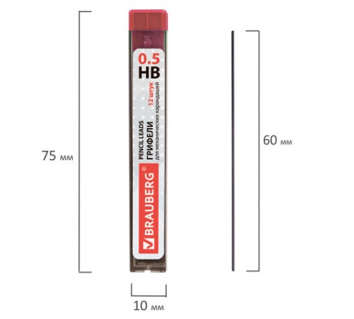 Грифели запасные 0,5 мм, HB, BRAUBERG, КОМПЛЕКТ 12 шт., "Hi-Polymer", 180445 Грифели запасные 0,5 мм, HB, BRAUBERG, КОМПЛЕКТ 12 шт., "Hi-Polymer", 180445