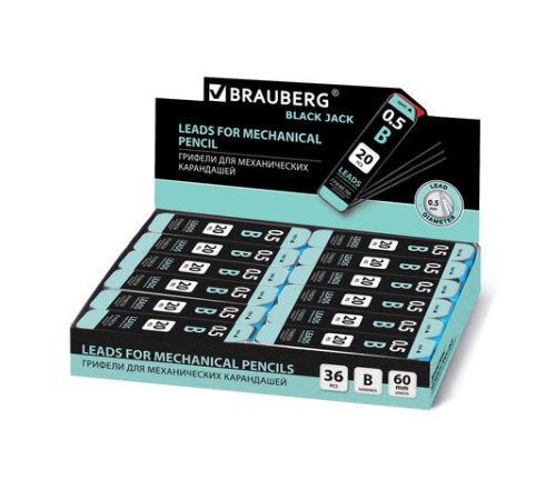Грифели запасные 0,5 мм, B, BRAUBERG, КОМПЛЕКТ 20 шт., "Black Jack", 180449 Грифели запасные 0,5 мм, B, BRAUBERG, КОМПЛЕКТ 20 шт., "Black Jack", 180449