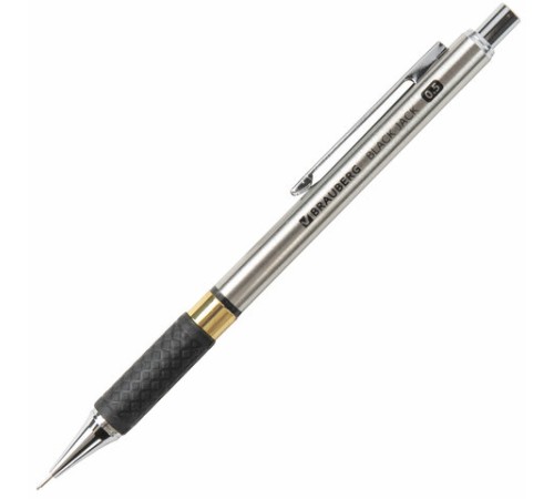 Карандаш механический 0,5 мм, BRAUBERG "Black Jack", металлический корпус, ластик, резиновый грип, 180463