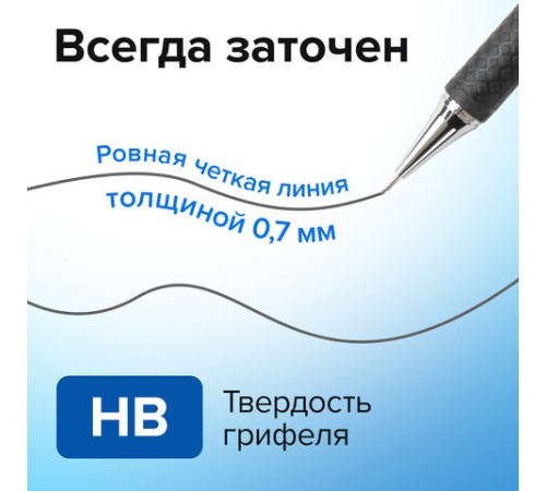 Карандаш механический 0,7 мм, BRAUBERG "Black Jack", металлический корпус, ластик, резиновый грип, 180467 Карандаш механический 0,7 мм, BRAUBERG "Black Jack", металлический корпус, ластик, резиновый грип, 180467