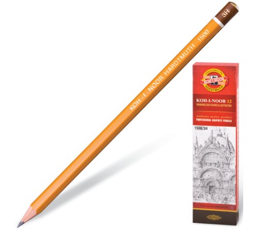 Карандаш чернографитный KOH-I-NOOR 1500, 1 шт., 3H, корпус желтый, заточенный, 150003H01170RU Карандаш чернографитный KOH-I-NOOR 1500, 1 шт., 3H, корпус желтый, заточенный, 150003H01170RU