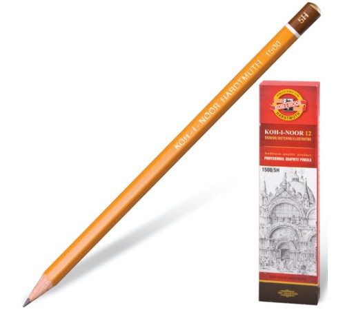 Карандаш чернографитный KOH-I-NOOR 1500, 1 шт., 5H, корпус желтый, заточенный, 150005H01170 Карандаш чернографитный KOH-I-NOOR 1500, 1 шт., 5H, корпус желтый, заточенный, 150005H01170