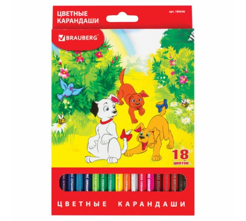 Карандаши цветные BRAUBERG "My lovely dogs", 18 цветов, шестигранные, грифель 3 мм, натуральное дерево, 180546 Карандаши цветные BRAUBERG "My lovely dogs", 18 цветов, шестигранные, грифель 3 мм, натуральное дерево, 180546