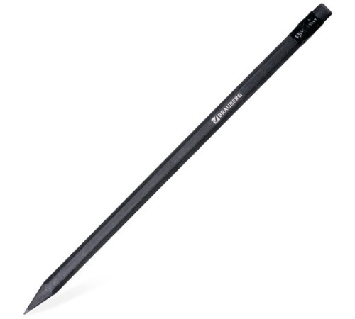 Карандаш чернографитный BRAUBERG, 1 шт., "Black Jack", НВ, с ластиком, черное дерево, корпус черный, 180609
