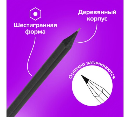 Карандаши чернографитные BRAUBERG НАБОР 12 шт., "Black Jack", 2Н-4В, без резинки, черные, дерево, заточенные, 180620 Карандаши чернографитные BRAUBERG НАБОР 12 шт., "Black Jack", 2Н-4В, без резинки, черные, дерево, заточенные, 180620