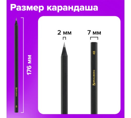 Карандаши чернографитные BRAUBERG НАБОР 12 шт., "Black Jack", 2Н-4В, без резинки, черные, дерево, заточенные, 180620 Карандаши чернографитные BRAUBERG НАБОР 12 шт., "Black Jack", 2Н-4В, без резинки, черные, дерево, заточенные, 180620