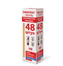 Карандаши чернографитные простые с ластиком HB, ВЫГОДНАЯ УПАКОВКА КОМПЛЕКТ 48 штук, ОФИСМАГ, 180639