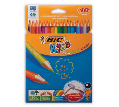 Карандаши цветные пластиковые BIC (Франция) "Evolution", 18 цветов, заточенные, в картонной упаковке с европодвесом, 829728, 9375173 Карандаши цветные пластиковые BIC (Франция) "Evolution", 18 цветов, заточенные, в картонной упаковке с европодвесом, 829728, 9375173