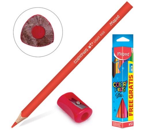 Карандаши цветные MAPED (Франция) "Color'Peps Star", 12 цветов + ТОЧИЛКА, трехгранные, грифель 3 мм, натуральное дерево,183213 Карандаши цветные MAPED (Франция) "Color'Peps Star", 12 цветов + ТОЧИЛКА, трехгранные, грифель 3 мм, натуральное дерево,183213