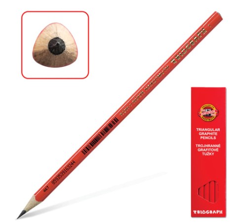 Карандаш чернографитный KOH-I-NOOR, 1 шт., "Triograph", B, трехгранный, без резинки, корпус красный, заточенный, 1802001001KSRU Карандаш чернографитный KOH-I-NOOR, 1 шт., "Triograph", B, трехгранный, без резинки, корпус красный, заточенный, 1802001001KSRU