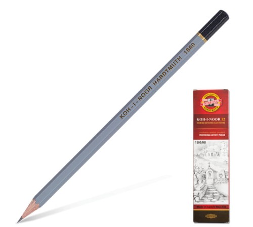 Карандаш чернографитный KOH-I-NOOR 1860, 1 шт., HB, корпус серый, 18600HB00104 Карандаш чернографитный KOH-I-NOOR 1860, 1 шт., HB, корпус серый, 18600HB00104
