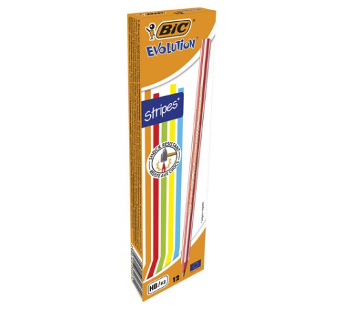 Карандаш чернографитный BIC, 1 шт., "Evolution Stripes", HB, корпус ассорти, 918487 Карандаш чернографитный BIC, 1 шт., "Evolution Stripes", HB, корпус ассорти, 918487