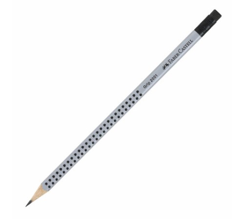 Карандаш чернографитный FABER-CASTELL, 1 шт., "Grip 2001", HB, трехгранный, с ластиком, 117200