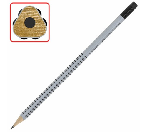 Карандаш чернографитный FABER-CASTELL, 1 шт., "Grip 2001", HB, трехгранный, с ластиком, 117200