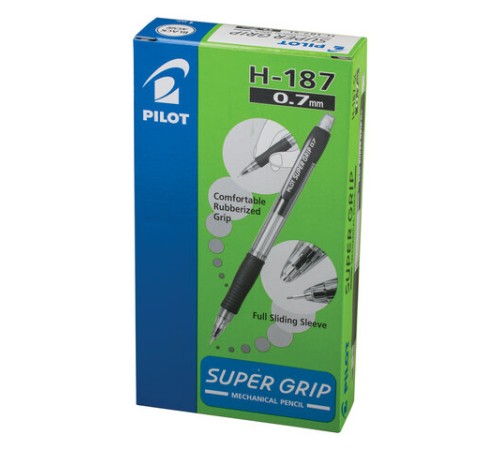 Карандаш механический 0,7 мм, PILOT H-187 "Super Grip", ластик, резиновый грип, корпус черный, H-187-SL, Н-187 Карандаш механический 0,7 мм, PILOT H-187 "Super Grip", ластик, резиновый грип, корпус черный, H-187-SL, Н-187