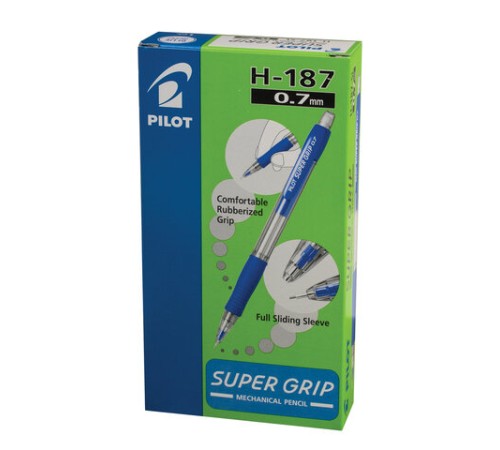 Карандаш механический 0,7 мм, PILOT H-187 "Super Grip", ластик, резиновый грип, корпус синий, H-187-SL, Н-187 Карандаш механический 0,7 мм, PILOT H-187 "Super Grip", ластик, резиновый грип, корпус синий, H-187-SL, Н-187