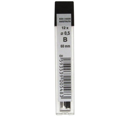 Грифели запасные 0,5 мм, B, KOH-I-NOOR, КОМПЛЕКТ 12 шт., 4152/B, 415200B005PKRU