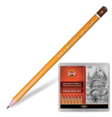 Карандаши чернографитные KOH-I-NOOR 1500, НАБОР 24 шт., 8В-10H, без резинки, металлическая коробка, 1504024001PL