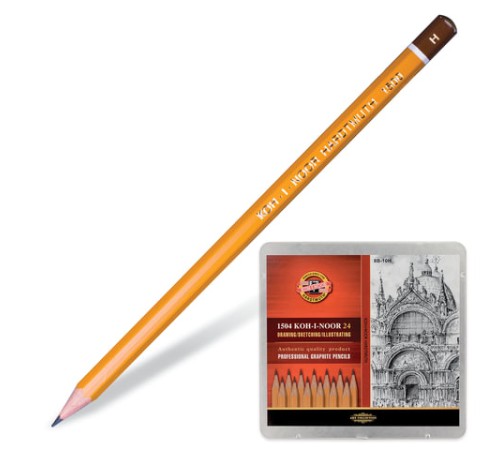 Карандаши чернографитные KOH-I-NOOR 1500, НАБОР 24 шт., 8В-10H, без резинки, металлическая коробка, 1504024001PL Карандаши чернографитные KOH-I-NOOR 1500, НАБОР 24 шт., 8В-10H, без резинки, металлическая коробка, 1504024001PL