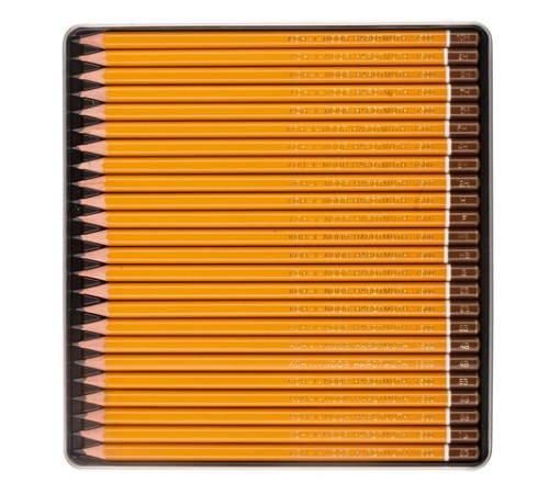 Карандаши чернографитные KOH-I-NOOR 1500, НАБОР 24 шт., 8В-10H, без резинки, металлическая коробка, 1504024001PL Карандаши чернографитные KOH-I-NOOR 1500, НАБОР 24 шт., 8В-10H, без резинки, металлическая коробка, 1504024001PL