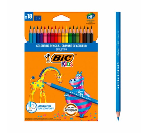 Карандаши цветные BIC "Kids ECOlutions Evolution", 18 цветов, пластиковые, заточенные, европодвес, 937513 Карандаши цветные BIC "Kids ECOlutions Evolution", 18 цветов, пластиковые, заточенные, европодвес, 937513