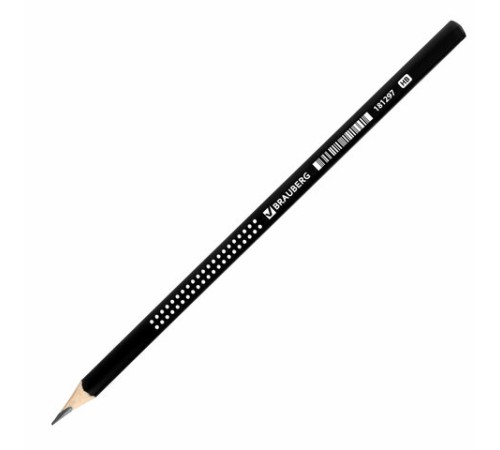 Карандаш чернографитный BRAUBERG, 1 шт., "Black&White", HB, трехгранный, корпус черный, заточенный, 181297