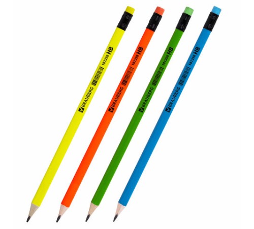 Карандаш чернографитный BRAUBERG, 1 шт., "Neon", HB, трехгранный, с ластиком, корпус неоновый ассорти, 181298 Карандаш чернографитный BRAUBERG, 1 шт., "Neon", HB, трехгранный, с ластиком, корпус неоновый ассорти, 181298