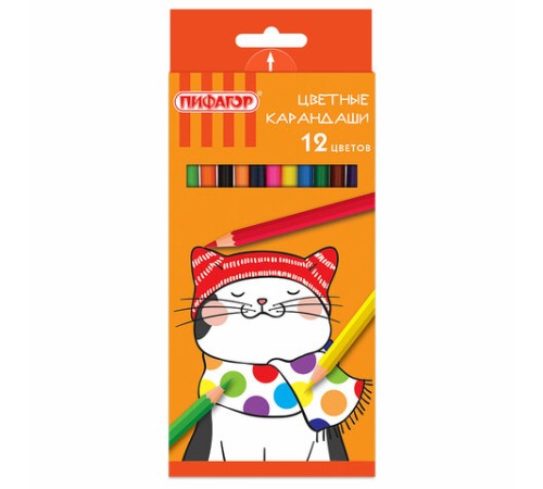 Карандаши цветные ПИФАГОР "КОТИК", 12 цветов, шестигранные, 181340 Карандаши цветные ПИФАГОР "КОТИК", 12 цветов, шестигранные, 181340
