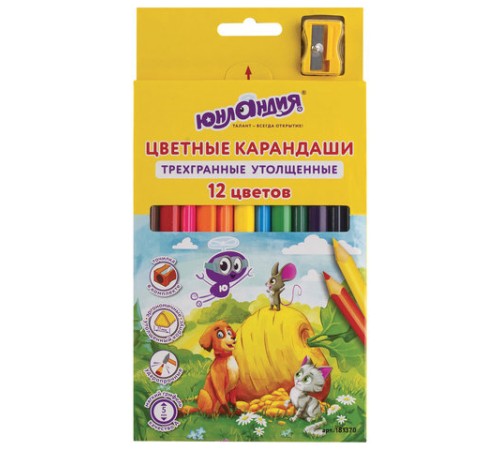 Карандаши цветные утолщенные ЮНЛАНДИЯ "СКАЗОЧНЫЙ МИР", 12 цветов + ТОЧИЛКА, трехгранные, грифель 5 мм, натуральное дерево, 181370 Карандаши цветные утолщенные ЮНЛАНДИЯ "СКАЗОЧНЫЙ МИР", 12 цветов + ТОЧИЛКА, трехгранные, грифель 5 мм, натуральное дерево, 181370