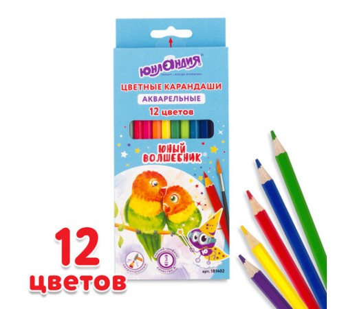 Карандаши цветные акварельные ЮНЛАНДИЯ "ЮНЫЙ ВОЛШЕБНИК", 12 цветов, шестигранные, грифель 3 мм, натуральное дерево, 181402 Карандаши цветные акварельные ЮНЛАНДИЯ "ЮНЫЙ ВОЛШЕБНИК", 12 цветов, шестигранные, грифель 3 мм, натуральное дерево, 181402