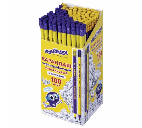 Карандаш чернографитный ЮНЛАНДИЯ, 1 шт., НВ, пластиковый, корпус ассорти, с ластиком, 181446 Карандаш чернографитный ЮНЛАНДИЯ, 1 шт., НВ, пластиковый, корпус ассорти, с ластиком, 181446