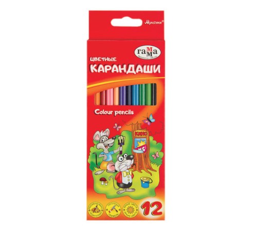 Карандаши цветные ГАММА "Мультики", 12 цветов, трехгранные, натуральное дерево, 290122_12 Карандаши цветные ГАММА "Мультики", 12 цветов, трехгранные, натуральное дерево, 290122_12