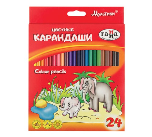 Карандаши цветные ГАММА "Мультики", 24 цвета, трехгранные, натуральное дерево, 290122_24 Карандаши цветные ГАММА "Мультики", 24 цвета, трехгранные, натуральное дерево, 290122_24