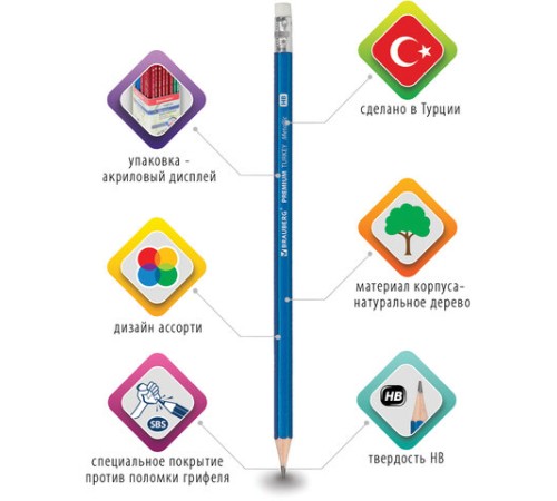 Карандаш чернографитный BRAUBERG "PREMIUM TURKEY", 1 шт., "Metallic", НВ, ассорти, дисплей, 181558 Карандаш чернографитный BRAUBERG "PREMIUM TURKEY", 1 шт., "Metallic", НВ, ассорти, дисплей, 181558
