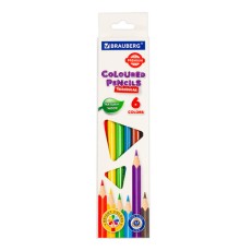 Карандаши цветные BRAUBERG PREMIUM, 6 цветов, трехгранные, грифель 3,3 мм, натуральное дерево, 181650