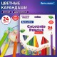 Карандаши цветные BRAUBERG PREMIUM, 24 цвета, трехгранные, грифель 3,3 мм, натуральное дерево, 181653