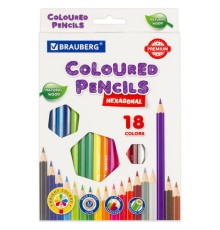 Карандаши цветные BRAUBERG PREMIUM, 18 цветов, шестигранные, грифель 3,3 мм, натуральное дерево, 181657
