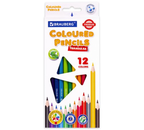 Карандаши цветные BRAUBERG PREMIUM, 12 цветов, трехгранные, грифель 3 мм, 181661 Карандаши цветные BRAUBERG PREMIUM, 12 цветов, трехгранные, грифель 3 мм, 181661