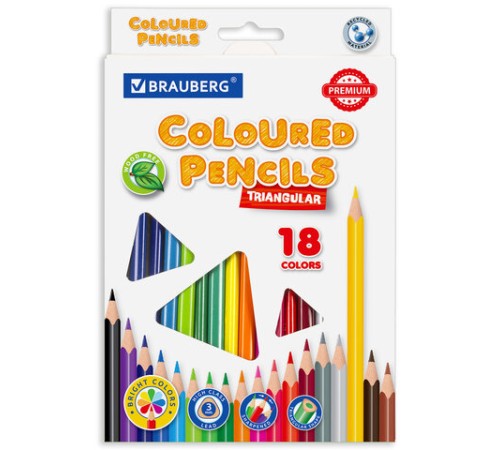 Карандаши цветные BRAUBERG PREMIUM, 18 цветов, трехгранные, грифель 3 мм, 181662 Карандаши цветные BRAUBERG PREMIUM, 18 цветов, трехгранные, грифель 3 мм, 181662