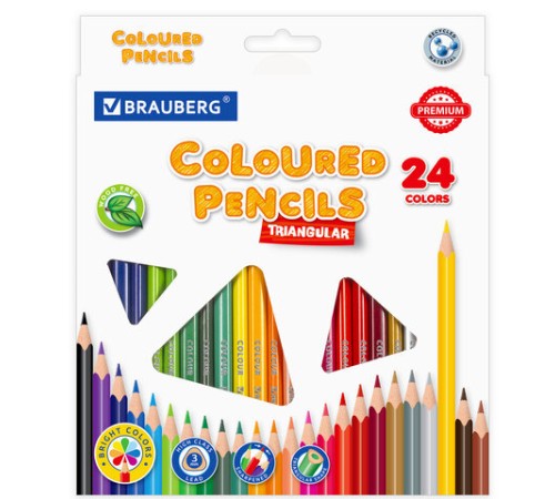 Карандаши цветные BRAUBERG PREMIUM, 24 цвета, трехгранные, грифель 3 мм, 181663 Карандаши цветные BRAUBERG PREMIUM, 24 цвета, трехгранные, грифель 3 мм, 181663