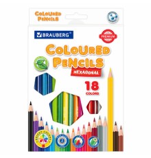 Карандаши цветные BRAUBERG PREMIUM, 18 цветов, шестигранные, грифель 3 мм, 181667