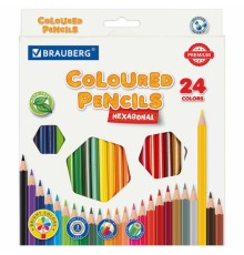 Карандаши цветные BRAUBERG PREMIUM, 24 цвета, шестигранные, грифель 3 мм, 181668