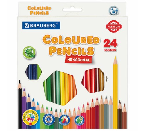 Карандаши цветные BRAUBERG PREMIUM, 24 цвета, шестигранные, грифель 3 мм, 181668 Карандаши цветные BRAUBERG PREMIUM, 24 цвета, шестигранные, грифель 3 мм, 181668