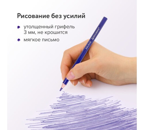 Карандаши цветные BRAUBERG PREMIUM, 36 цветов, шестигранные, грифель 3 мм, 181669