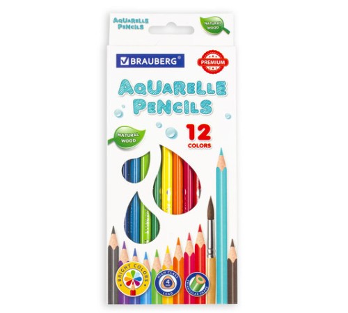 Карандаши цветные акварельные BRAUBERG PREMIUM AQUARELLE, 12 цветов, трехгранные, утолщенный грифель 4 мм, натуральное дерево, 181671 Карандаши цветные акварельные BRAUBERG PREMIUM AQUARELLE, 12 цветов, трехгранные, утолщенный грифель 4 мм, натуральное дерево, 181671